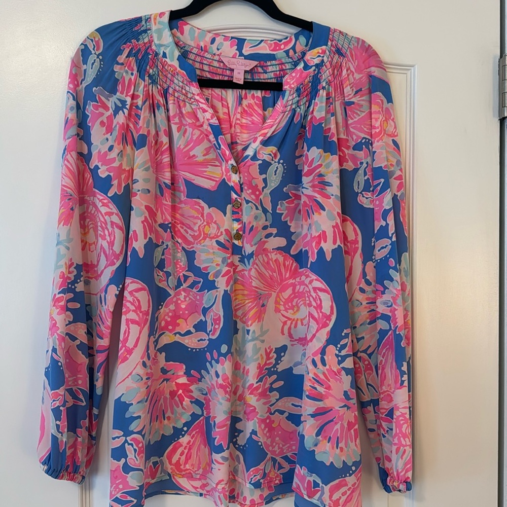 Lilly Pulitzer Size M | Pink and Blue Elsa Silk Blouse